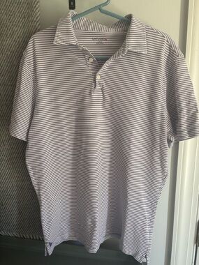 UNTUCKit Men's Short Sleeve Polo - White & Light Purple Stripes
